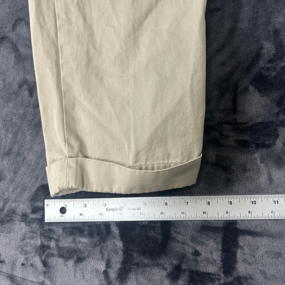 Old School Chino Pants Mens 34x32 Tan Pleated Cuffed Cotton Khakis